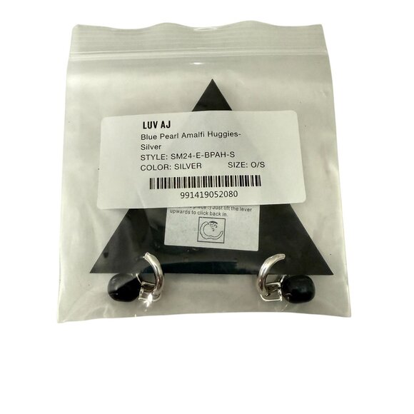 NOC Luv AJ Blue Pearl Amalfi Huggies Earrings Silver 2 in 1 Freshwater Pearl - Picture 3 of 15